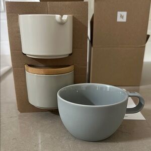 Nespresso Ceramic Mug & Stackable Serving Set - Cream and Gray